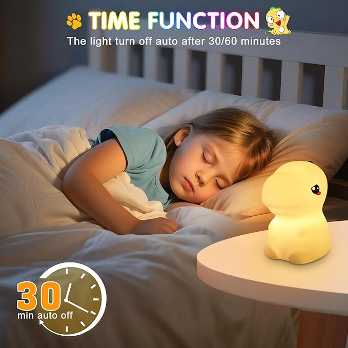 Night Light for Kids, 7 Color Changing BPA-Free Silicone Lamp with Touch Control, Eye Protection, Rechargeable Battery, Soft & Safe Nursery Lamp for Boys & Girls (Dinosaur)