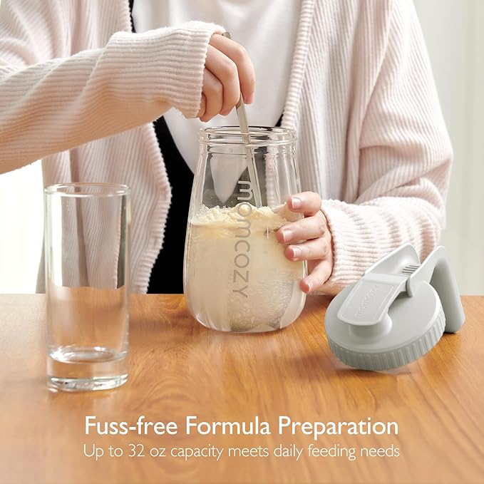 Momcozy Breast Milk Pitcher, Resistant to Heat and Cold Abrupt Temp Swings, No Leak Glass Breast Milk Fridge Storage Container with Wide Mouth, Fast Baby Formula Maker, Breastfeeding Essentials, Grey