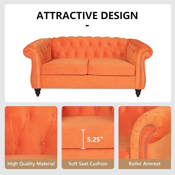 AVZEAR Chesterfield Loveseat, Modern Velvet Sofa Tufted Couch 2 Seater - Image 7