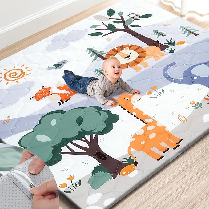 Premium Foam Baby Play Mat 71" x 59" – Removable & Machine Washable Cover, Extra Thick Padding Playpen Mat, Non-Slip Crawling Mat, Easy to Clean for Infants, Toddlers & Babies