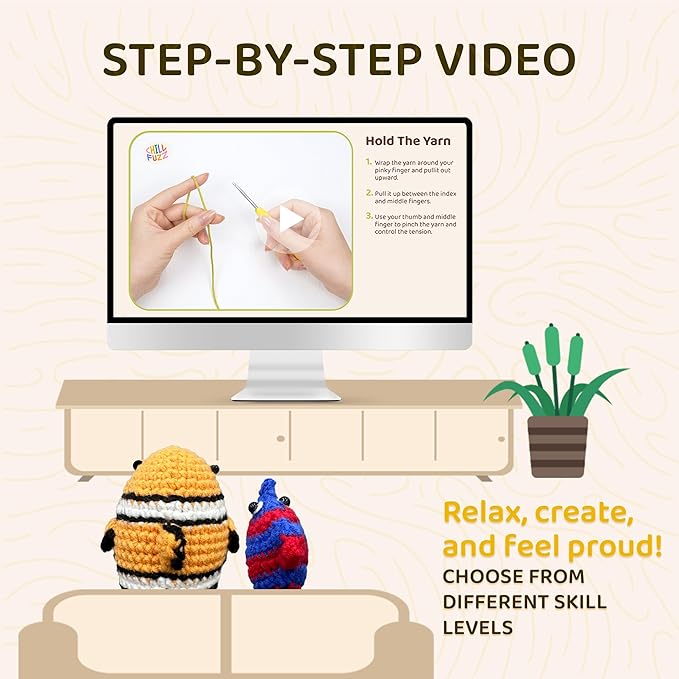 ChillFuzz Animal Crochet Kit Beginner Crochet Kit for Adults and Kids with Yarn Hook and Instructions Creative DIY Craft Project Aquarium