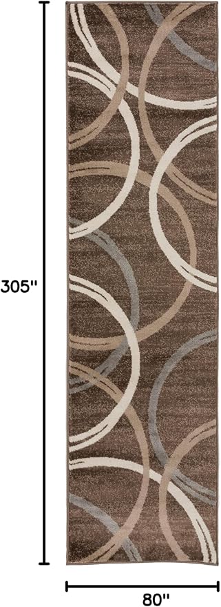 Rugshop Modern Wavy Circles Design Runner Rug 2'7" x 10' Brown