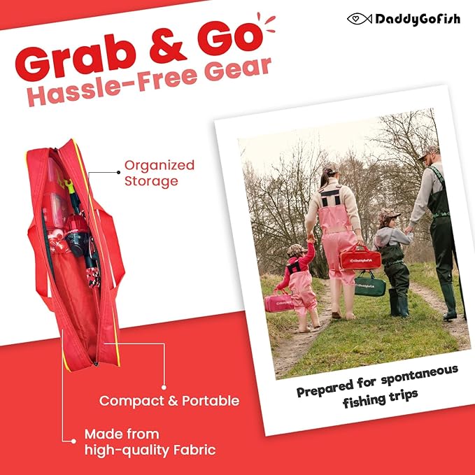 DaddyGoFish Kids Fishing Pole - Rod Reel Combo Tackle Box Starter Set - First Year Small Gear Kit for Boys Girls Toddler Youth Age Beginner Little Children