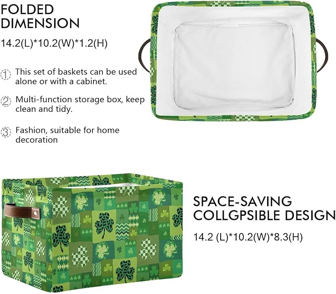 St Patrick's Day Storage Basket Cube Storage Bins Organizer Bag Collapsible Closet Shelf Baskets with handle for Baby Cloth Pet Toy Book 14.2×10.2×8.3 IN