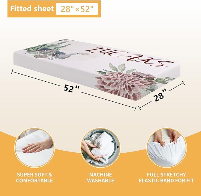 Personalized Baby Bedding Set - 5 Pcs Custom Toddlers Bedding Set with Infant Name - Soft Double Layer Nursery Crib Set for Girls Boys - Customized Infant Gifts for Baby Shower - Forest Deer