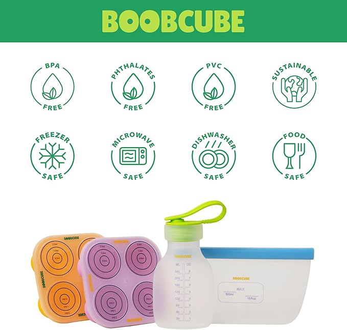 Breastmilk Storage Reusable Freezer Trays with Lid l Baby Food Cube 4pcs Complete Kit l 0.5/1/2 Oz Silicone Tray l Ultra Leak-Proof Breastmilk Kit l Reusable Bags