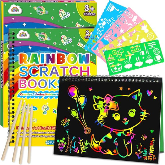 ZMLM Scratch Paper Art Craft: 2 Pack Rainbow Scratch Set for 3 4 5 6 7 8 9 10 Years Old Girls Boys Students Drawing Coloring Black Magic Art Supplies Kits Gifts School Birthday Party Toys(Classic)