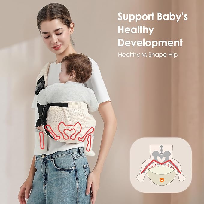 Toddler Sling Carrier, Easy to Wear Baby Carrier Sling 7-40 lbs, Adjustable Lightweight Baby Wrap Sling, Perfect Toddler Hip Carriers One Size Fits All, Beige Mesh