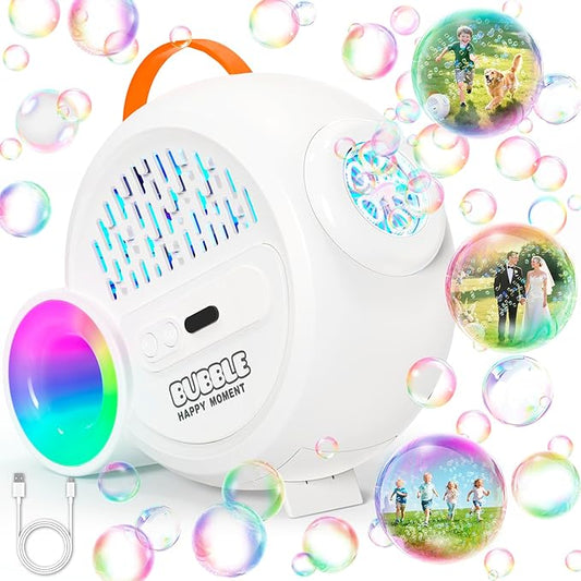 Rechargeable Bubble Machine with Upgrade RGB LED 16 Million Colors, 20000+ Bubbles Per Minute, Portable Bubble Maker for Kids, Weddings, Birthday Parties, Outdoor, Plug in or Battery Power