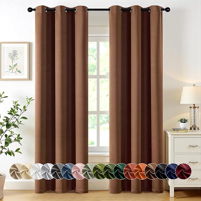 MIULEE Blackout Curtains for Bedroom Living Room 72 Inches Long 2 Panels, Thermal Insulated Room Darkening Drapes Solid Grommet Top Light Blocking Window Curtains W40 x L72 Inch Mocha Brown