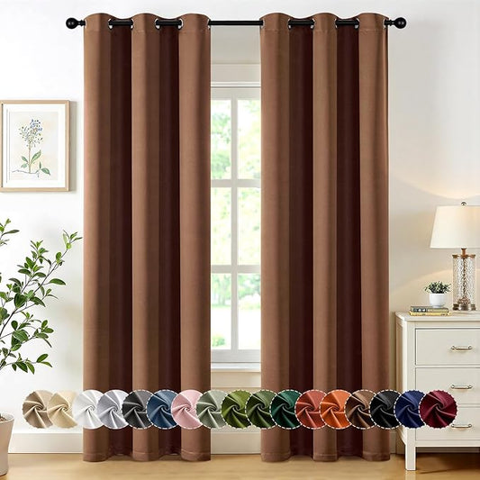 MIULEE Blackout Curtains for Bedroom Living Room 72 Inches Long 2 Panels, Thermal Insulated Room Darkening Drapes Solid Grommet Top Light Blocking Window Curtains W40 x L72 Inch Mocha Brown