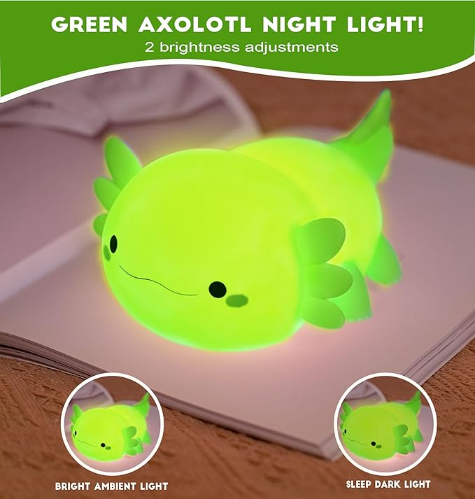 DREAMING MY DREAM Axolotl Night Light for Kids,Cute Axolotl Gifts lamp Rechargeable Light Table Bedside Lamp,LED Animal Silicone Nursery Night Lamp Cute Room Decor for Kids Girls Boys