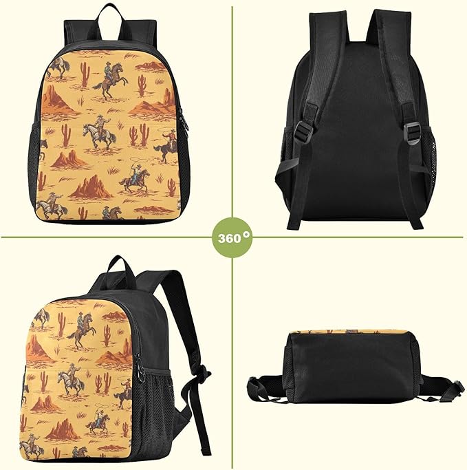 Toddler Backpack Western Desert Cowboy Waterproof Mini Backpack Boys/Girls Cute Kindergarten Pre School Bags 11 Inch