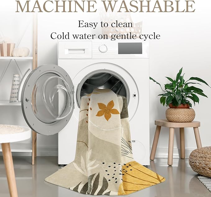 Lahome Boho Rug for Living Room - 5 x 7 Area Rugs Washable Non-Slip Soft Bedroom Carpet Ultra-Thin Throw Tan Dining Room Rug, Botanical Print Indoor Modern Floral Rug for Office Nursery Kids Room