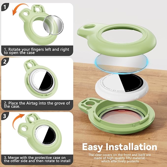 Upgrade Waterproof Airtags Holder with Apple Airtags Keychain, Hard PC Air Tag Case, Anti-Scratch & Shock Air tag Holder,Men's Women's Keyrings & Keychains, for Dog,Car Key,Luggage -Light Green