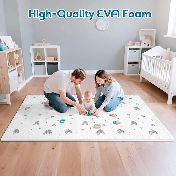 XL Baby Play Mat-72”x 48” Puzzle Play Mat,with 6 Foam Floor Tiles,Waterproof,Interlocking Foam Baby Mat for Babies&Toddlers,Expandable Tiles with Edges,Tummy Time Mat(Love)
