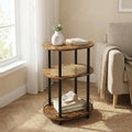 Small Rattan Side Table with Storage, 3 Tier Round/Oval End Table with Rattan by BITYODD-HOME