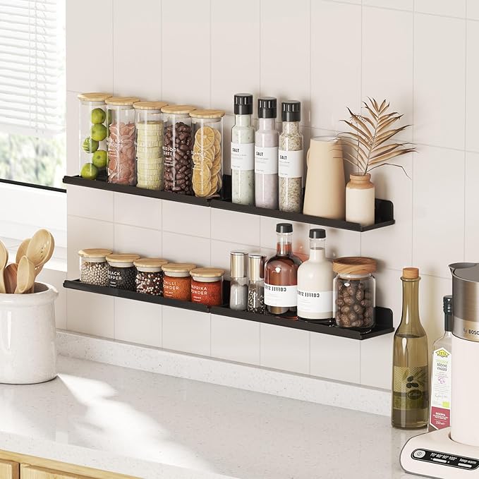 Lifewit Floating Shelves for Wall, 4 Pack Black Acrylic Shelf 15" Room Decor for Bookcase/Vinyl Record Display/Photo/Picture in Bedroom, Living Room, Bathroom, Kitchen Storage and Organization