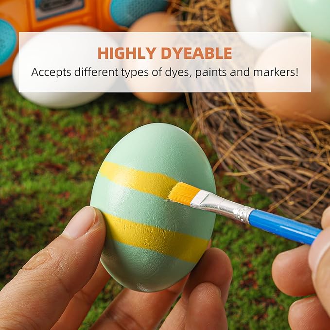 CALPALMY (24 Pieces) Hyper-Realistic Wooden Eggs - 3 Colors Wooden Fake Eggs for Easter, Painting, Decorating, Crafting, Fake Food, and Nest Box Training (8pcs Brown, 8pcs White, 8pcs Green)