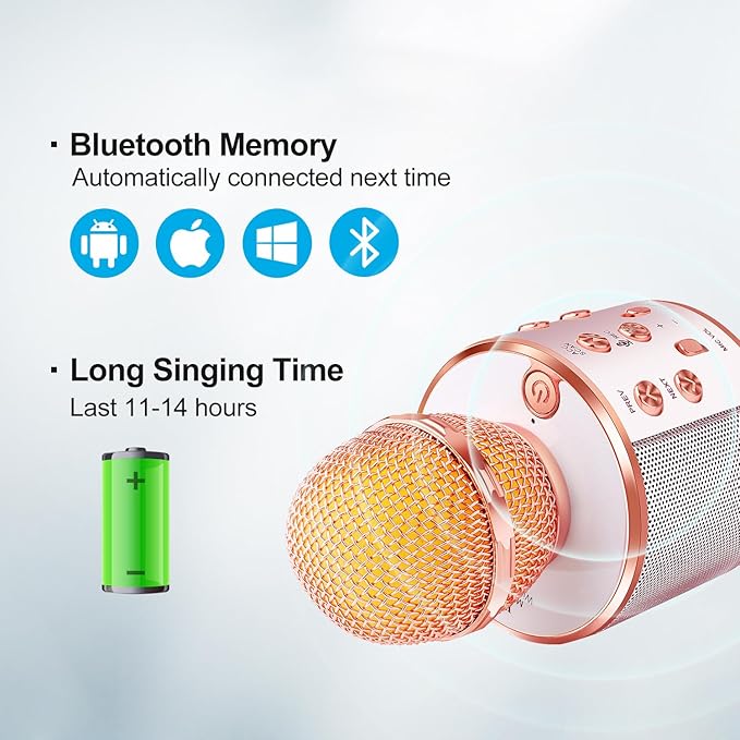 Microphone for Kids Voice Change Karaoke Microphone Kids Girl Gifts Handheld Wireless Bluetooth Microphone Home Party Favor Mic Microphones Kids Christmas Birthday Gifts