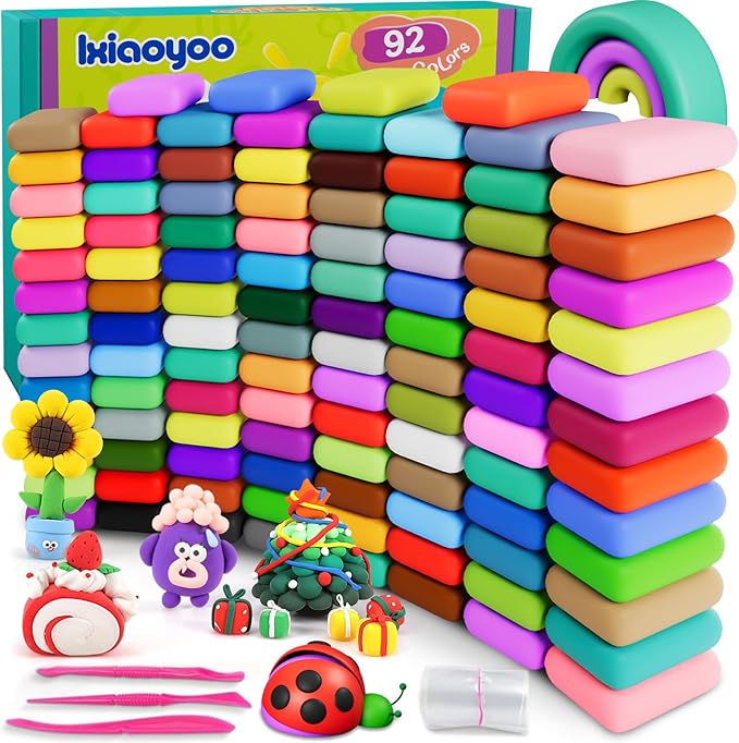 Air Dry Clay for Kids, 92 Colors Magic Modeling Clay, Children's DIY Model Kit, Ultra Light, Soft & Non-Sticky, Great Birthday&Christmas Gift for Age 3-12 Years Old Years Girls & Boys Kids