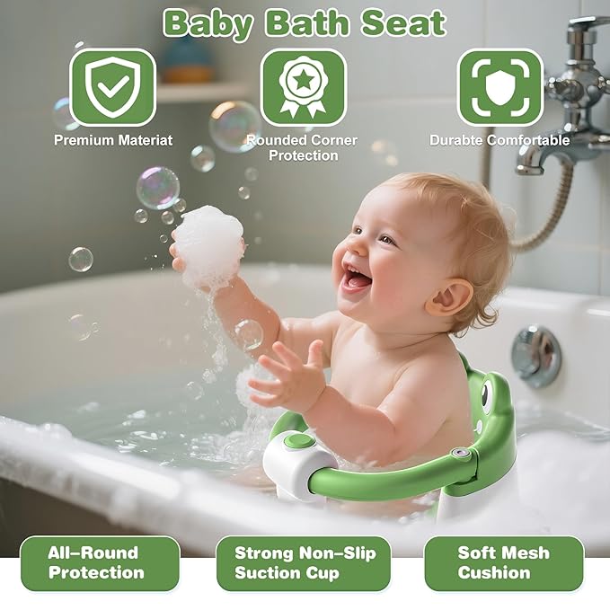 Baby Bath Seat for Babies 6 Months & up Non-Slip Toddler Bath Seats for Sitting Up Infant Bathtub Chair with Suction Cups and Soft Cushion for Baby Shower Tub Seat