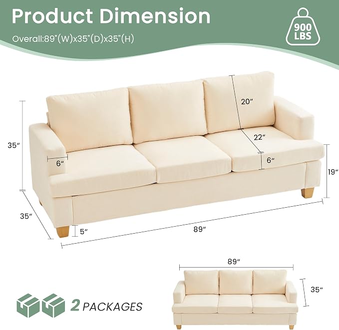 YOUDENOVA 2 Piece Set Comfy Sofa Couch, 2 3-Seater Sofa - Image 2