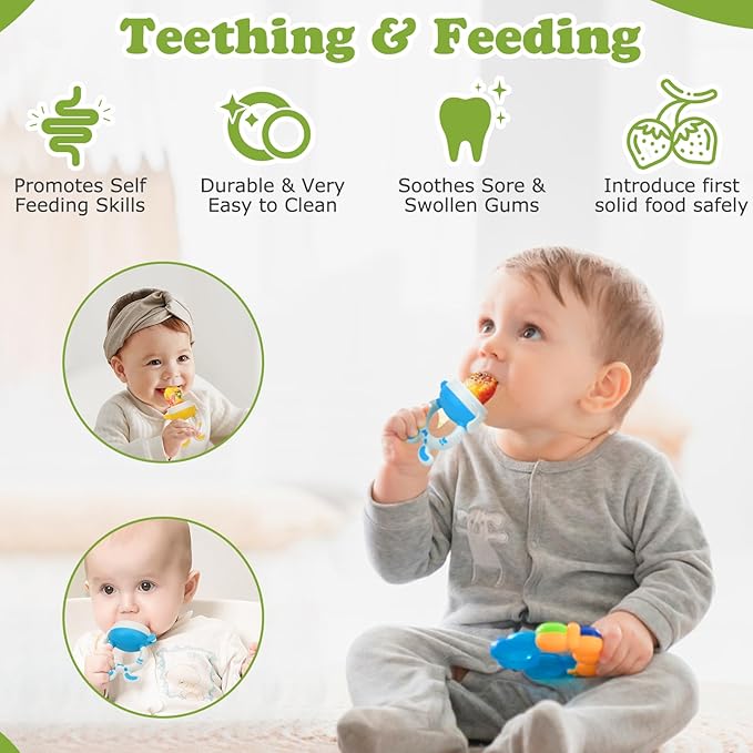 WAJIAYON Baby Fruit Feeder Pacifier | Infant Food Feeder & Baby Food Dispensing Spoon | Mesh Fresh Fruit Teethers for Babies | Silicone Teething Pacifier for Babies,Gifts for Boys and Girls (Green)
