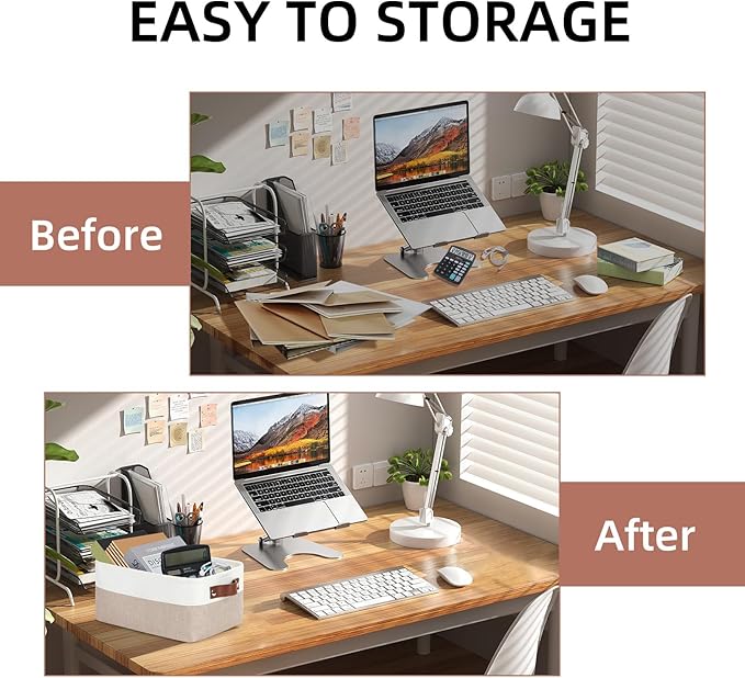 DULLEMELO Collapsible Fabric Storage Bins - Set of 2, 11.8x7.9x5.1 Inch, White & Khaki