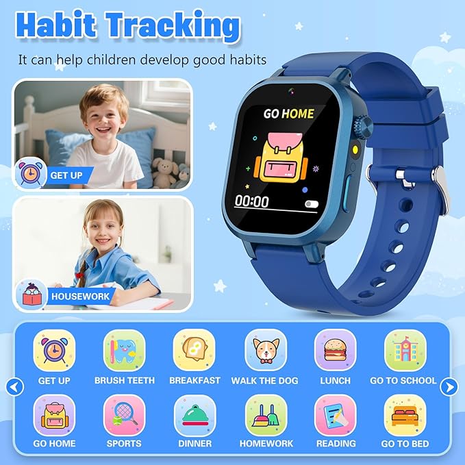 Kids Waterproof Smart Watch Boys Gift Age 3-12 with 39 Game HD Touch Screen Music Player Video Camera Pedometer Alarm Clock Birthday Gift for 6 7 8 9 Year Olds Blue