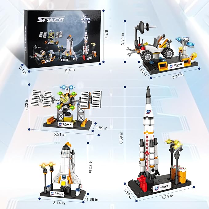 Space Exploration Shuttle Toys for Boys, STEM Aerospace Building Kit Toy with Rocket, Space Shuttle, Moon Buggy and Satellite, Best Gifts for 6, 7, 8, 9, 10+ Year Old Boys (415 PCS)