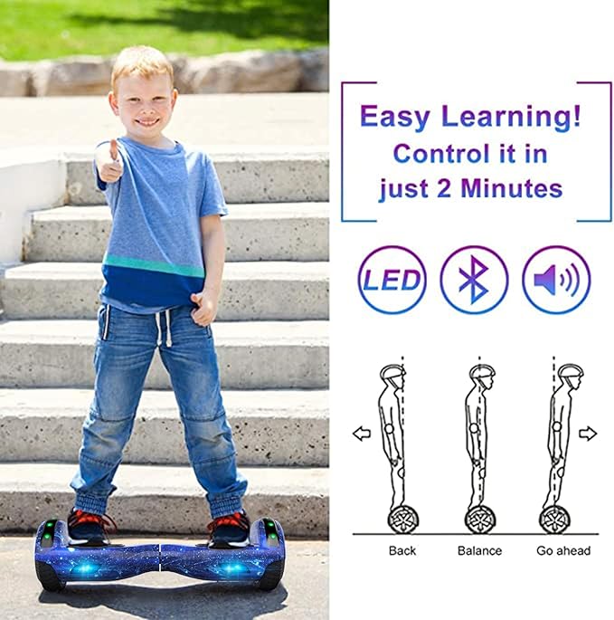 SISIGAD Scooters for Kids Ages 6-12, with Built-in Bluetooth Speaker and 6.5" Colorful Lights Wheels, Safety Certified Self Balancing Scooter Gift for Kids