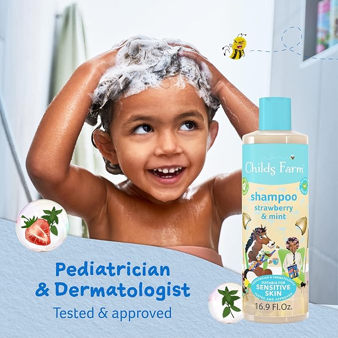 Childs Farm, Kids Shampoo for Dry, Sensitive, Eczema-prone Skin & Scalp, Strawberry & Organic Mint, Detangles & Nourishes, Vegan, Cruelty-Free, 16.9 fl oz