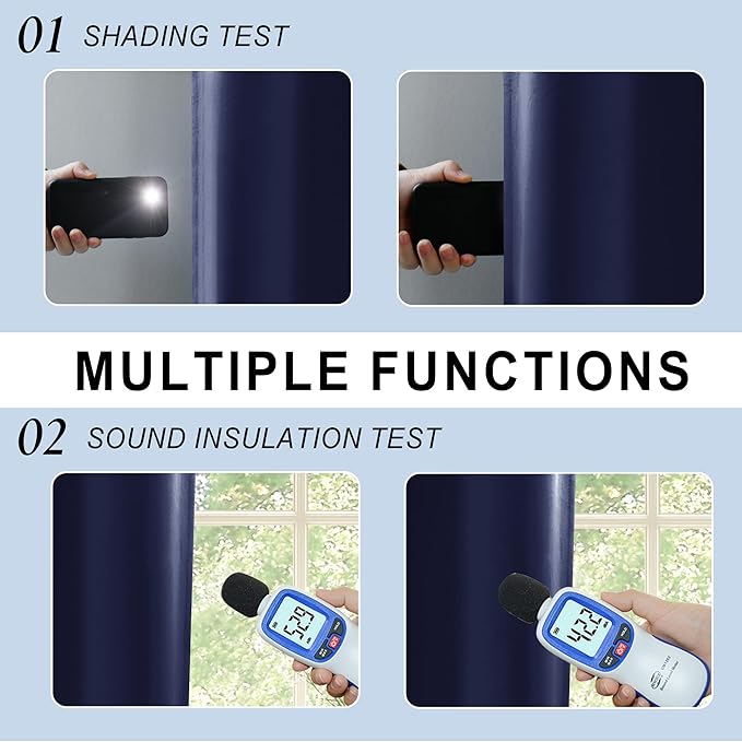 XWZO 100% Blackout Curtains 63 Inches Long with Tiebacks- Heat and Full Light Blocking, Thermal Insulated Rod Pocket Window Panels for Bedroom/Nursery, Navy Blue, W52 x L63, Set of 2 Draperies