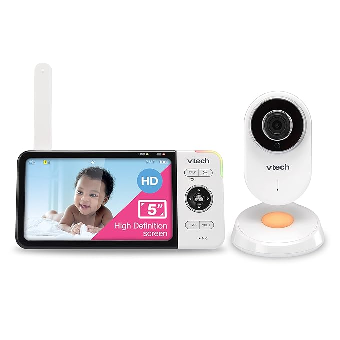 VTech VM818HD Baby Monitor, 5" 720p Screen, Night Light, 110-degree Wide-Angle True-Color DayVision, HD No Glare NightVision, 1000ft Range, 2-Way Talk, Secure Transmission No WiFi