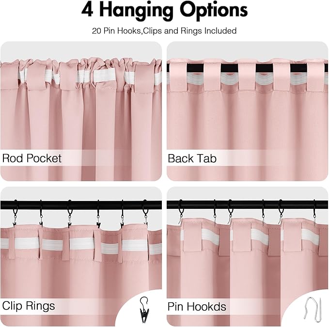 ANRODUO Light Pink Blackout Curtains for Girls Bedroom Living Room 84 Inches Long 2 Panels, Back Tab Rod Pocket Pinch Pleated Thermal Insulated Room Darkening Curtains, 52 x 84 Inch
