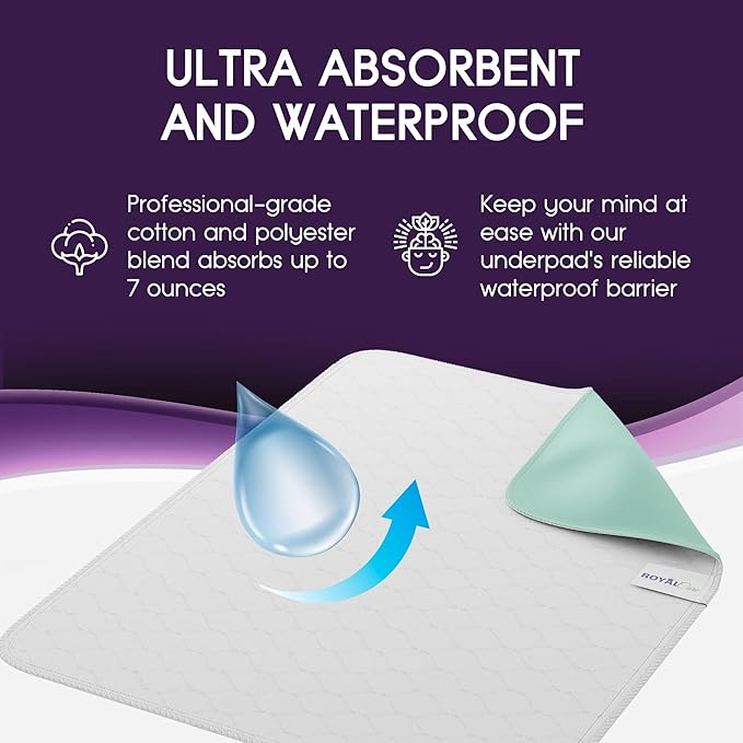 Incontinence Bed Pads - Reusable Waterproof Underpad Chair, Sofa and Mattress Protectors - Highly Absorbent, Machine Washable - for Children, Pets and Seniors (34x52 (Pack of 2), Green)