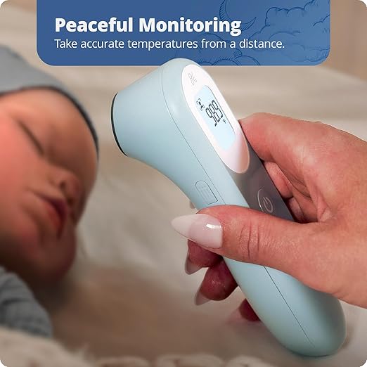 Greater Goods No-Touch Infrared Digital Thermometer for Adults, Kids, and Babies, Forehead Thermometer with Ergonomic Grip, Fever Alarm, Powder Blue