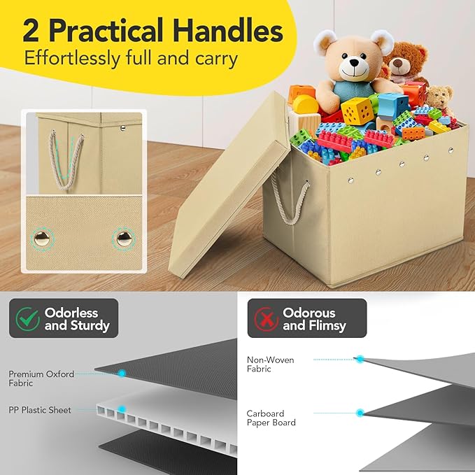 Kids Toy Box Chest Storage with Lid and Big Play Mat for Boys and Girls,Collapsible Fabric Toy Building Bricks Storage Container Organizer Bin with Rug for Playroom and Nursery Organization