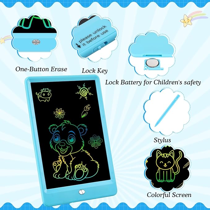 Decute Kids Toys LCD Writing Tablet with Stylus, 8.5 Inch Erasable Toddlers Doodle Board, Reusable Drawing Pad for Kids, Educational Christmas Birthday Gift for 3 4 5 6 7 8 Girls Boys Toddler Blue