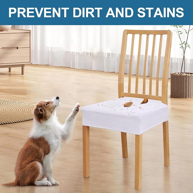 Smiry Waterproof Seat Covers for Dining Room Chairs Set of 8, Stretch Jacquard - Image 6