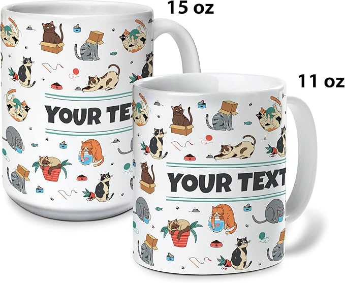 Personalized Mug for Kids - Cats - Custom Name/Text, Ceramic Hot Chocolate/Cocoa/Coffee Cup for Boys/Girls, Birthday/Christmas/Holiday Gift - 15 oz, Black Handle