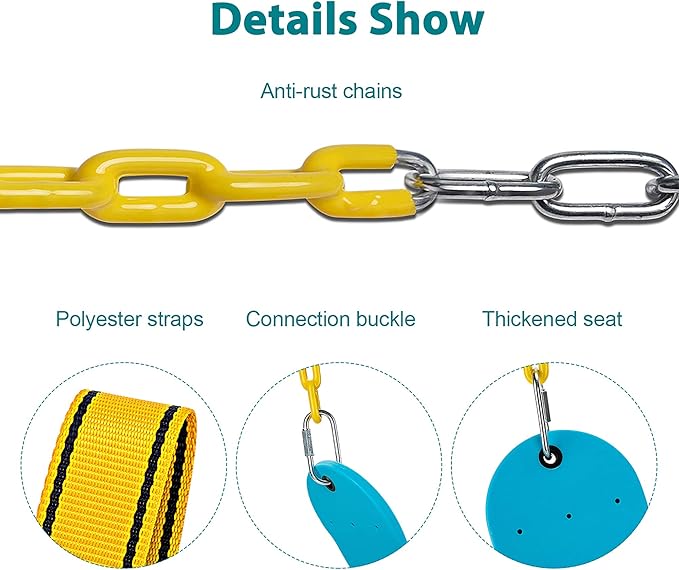 PACEARTH Swing Seat Support 660lb with 68.9 inch Anti-Rust Chains Plastic Coated 23.6 inch Tree Hanging Straps and Locking Buckles Outdoor Playground Tree Swing-Sky-Blue