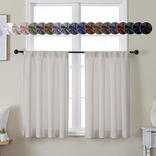 Simplebrand Ava Natural Short 36 Inches Blackout Curtain 2 Panels Set, Half Window Rod Pocket Privacy Curtain Tiers for Kitchen, Curtains Blackout for Bathroom Shades, W40 x L36 Inch, Natural