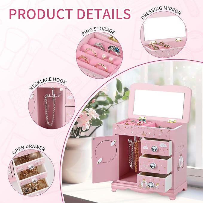 Children Jewelry Box For Girls Pink Princess Castle Girls Little Girl Birthday Christmas girl jewelry box