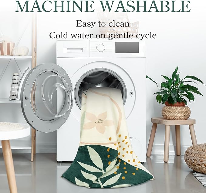 Lahome Green Machine Washable Large Rug - 8 x 10 Area Rugs for Living Room Non-Slip Lightweight Throw Boho Rugs, Soft Botanical Print Indoor Floor Carpet for Bedroom Office Dining Room Classroom