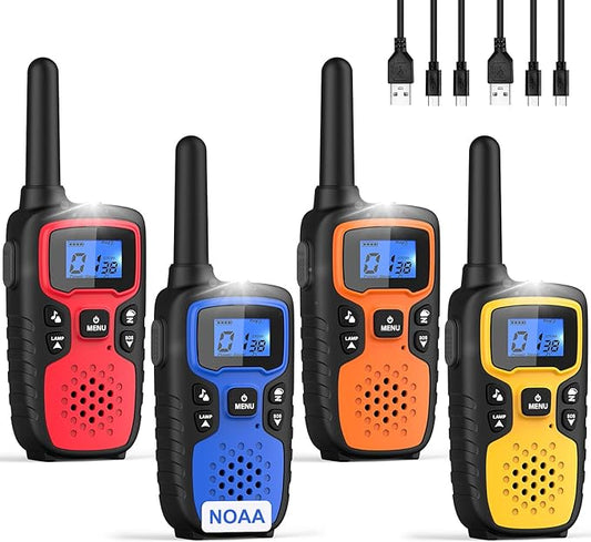 Wishouse Walkie Talkies for Adults Long Range-Rechargeable 4 Pack 2 Way Radios, Hiking Accessories Camping Gear Xmas Birthday Gift for Kids Family with Lamp,SOS Siren,NOAA Weather Alert,Easy to Use