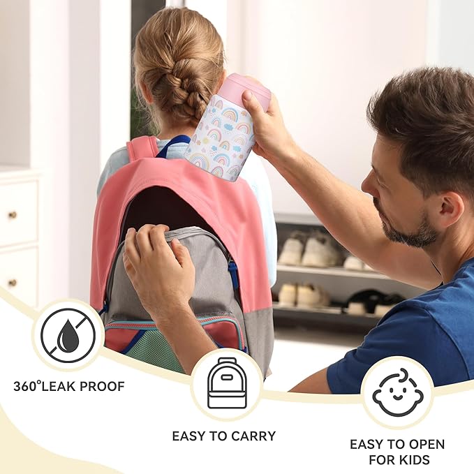 Soup Thermo for Hot Food Kids 16oz Insulated Food Jar Leakproof Thermo Lunch Container for Kids Wide-Mouth Stainless Steel Lunch Box for School with Handle Folding Spoon(3+)