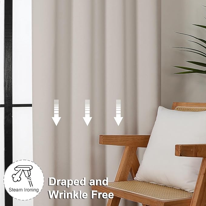Simplebrand Ava Natural Blackout Curtains for Bedroom 96 Inches Long 2 Panels, Solid Thermal Insulated, Energy Saving Living Room Window Treatment Curtains Blackout Drapes, W50 x L96 Inch, Natural