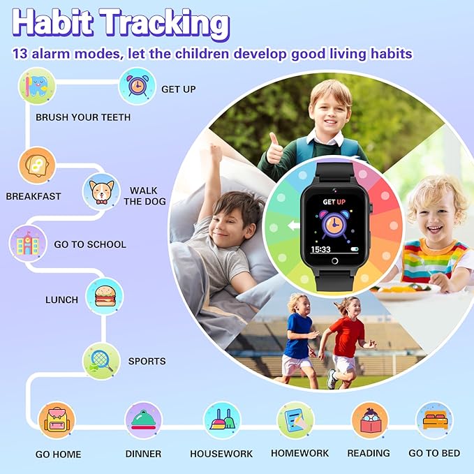 Vakzovy Kids Smart Watch for Kids with 26 Puzzle Games HD Camera MP3 Player Audiobook Video Pedometer Habit Tracking Learn Card Christmas Kid Smart Watch Boys Gift for 5-12 Year Old Toys